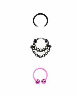 Brand new ⌛ Multi-Pack CZ Chain Dangle Pincher and Horseshoe Septum Rings 3 Pack - 16 Gauge ✔️
