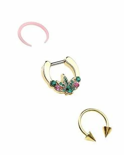 Coupon 👏 Multi-Pack CZ Goldtone Weed Leaf Septum Rings 3 Pack - 16 Gauge 🎉 -Playboy Shop 03985629 c