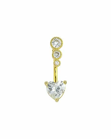 Cheapest π CZ Heart Goldtone Belly Ring - 14 Gauge π 3 Cheapest π CZ Heart Goldtone Belly Ring - 14 Gauge π