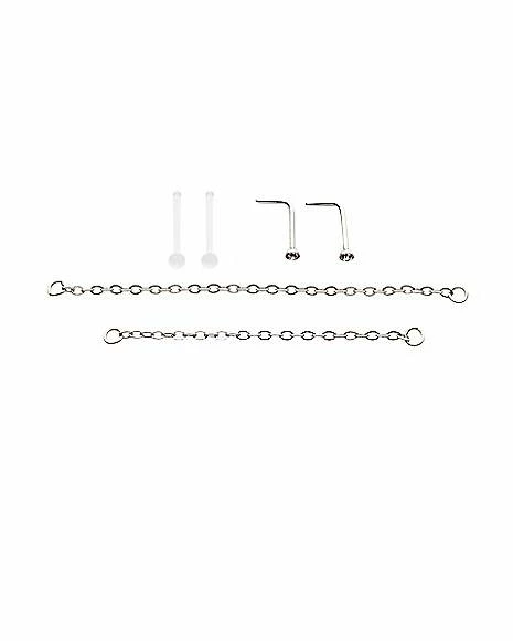 Cheap π₯ Multi-Pack CZ L-Bend Nose Rings and Nose Chains 2 Pair - 18 Gauge π₯ 5 Cheap π₯ Multi-Pack CZ L-Bend Nose Rings and Nose Chains 2 Pair - 18 Gauge π₯ - Image 3