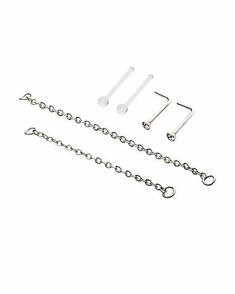 Cheap π₯ Multi-Pack CZ L-Bend Nose Rings and Nose Chains 2 Pair - 18 Gauge π₯ 8 Cheap π₯ Multi-Pack CZ L-Bend Nose Rings and Nose Chains 2 Pair - 18 Gauge π₯ - Image 6