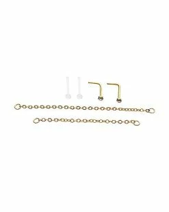 Deals 🔥 Multi-Pack CZ Goldplated L-Bend Nose Rings and Nose Chains 2 Pair - 18 Gauge 🎉 -Playboy Shop 03985934 a