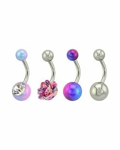 Discount 🤩 Multi-Pack CZ Rose Blue and Purple Belly Rings 4 Pack - 14 Gauge 👍 -Playboy Shop 03985942 b