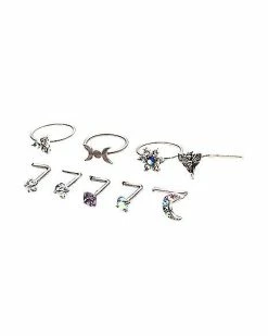 Coupon 🎉 Multi-Pack CZ Moon and Star Hoops and L-Bend Nose Rings 9 Pack - 20 Gauge 🤩 -Playboy Shop 03985975 b