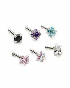Hot Sale ✨ Multi-Pack CZ Star Heart and Square Bone Nose Rings 6 Pack - 20 Gauge 😉