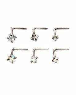 New ✔️ Multi-Pack CZ L-Bend Nose Rings 6 Pack - 20 Gauge 😍 -Playboy Shop 03985991 a