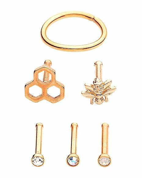 Cheap π Multi-Pack CZ Bee Nose Pins and Hoop Nose Ring 6 Pack - 20 Gauge π 5 Cheap π Multi-Pack CZ Bee Nose Pins and Hoop Nose Ring 6 Pack - 20 Gauge π - Image 3