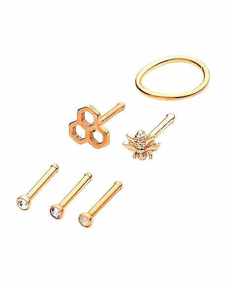 Cheap π Multi-Pack CZ Bee Nose Pins and Hoop Nose Ring 6 Pack - 20 Gauge π 6 Cheap π Multi-Pack CZ Bee Nose Pins and Hoop Nose Ring 6 Pack - 20 Gauge π - Image 4