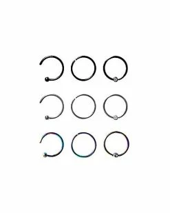 Best reviews of 😀 Multi-Pack CZ Black and Oil Slick Hoop Nose Rings 9 Pack - 20 Gauge 🎉