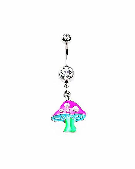 Wholesale π CZ Pink and Green Trippy Mushroom Dangle Belly Ring - 14 Gauge π 3 Wholesale π CZ Pink and Green Trippy Mushroom Dangle Belly Ring - 14 Gauge π