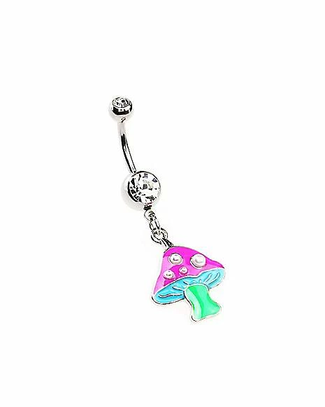 Wholesale π CZ Pink and Green Trippy Mushroom Dangle Belly Ring - 14 Gauge π 4 Wholesale π CZ Pink and Green Trippy Mushroom Dangle Belly Ring - 14 Gauge π - Image 2