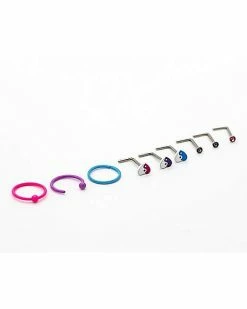 Top 10 🎁 CZ Yin Yang L-Bend Nose Rings Hoop and Half Hoop Nose Rings 9 Pack - 20 Gauge 🔥