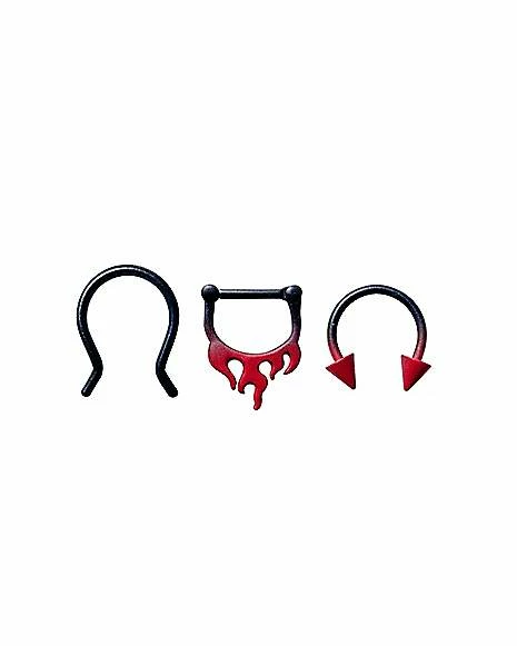 New π Multi-Pack Black and Red Flames Septum Rings 3 Pack - 16 Gauge π 3 New π Multi-Pack Black and Red Flames Septum Rings 3 Pack - 16 Gauge π