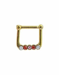 Budget 👏 White and Red CZ Square Hinged Septum Ring - 16 Gauge 🛒