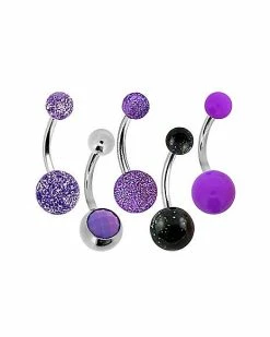 Outlet 💯 Multi-Pack Purple Glitter Acrylic Belly Rings 5 Pack - 14 Gauge ⌛