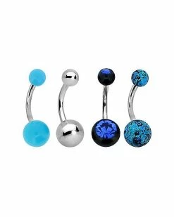 Outlet ⭐ Multi-Pack Blue Splatter Acrylic Belly Rings 4 Pack - 14 Gauge ⭐