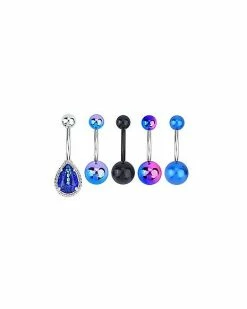 Discount ✔️ Teardrop CZ Blue and Purple Belly Rings 5 Pack - 14 Gauge ✔️