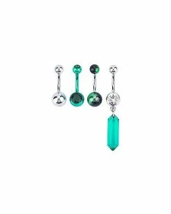 Best Sale 😍 Multi-Pack CZ Green and Teal Belly Rings 4 Pack - 14 Gauge ⌛
