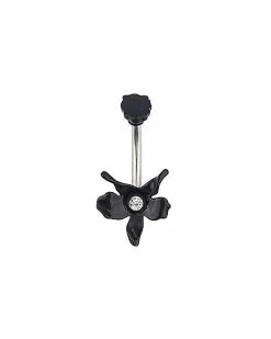 Promo 🔥 CZ Black Flower Titanium Belly Ring - 14 Gauge 🔔
