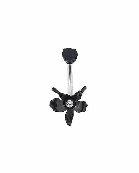 Promo π₯ CZ Black Flower Titanium Belly Ring - 14 Gauge π 3 Promo π₯ CZ Black Flower Titanium Belly Ring - 14 Gauge π