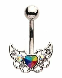 Cheap ❤️ CZ Rainbow Wing Belly Ring - 14 Gauge 🎉