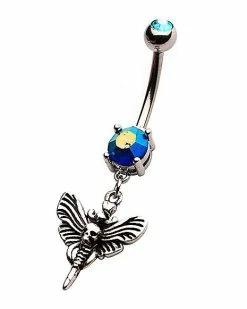 Deals ❤️ CZ Aurora Borealis Effect Moth Dangle Belly Ring - 14 Gauge 😉 -Playboy Shop 03986684 b
