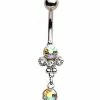 Discount 🧨 CZ Aurora Borealis Drip Dangle Belly Ring - 14 Gauge 🌟 -Playboy Shop 03986700 a