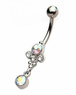Discount 🧨 CZ Aurora Borealis Drip Dangle Belly Ring - 14 Gauge 🌟 -Playboy Shop 03986700 b