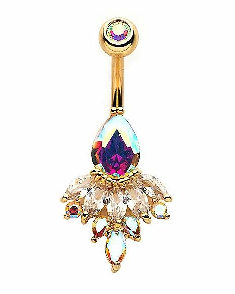 Hot Sale π₯° CZ Aurora Borealis Flower Gem Dangle Belly Ring - 14 Gauge π 3 Hot Sale π₯° CZ Aurora Borealis Flower Gem Dangle Belly Ring - 14 Gauge π