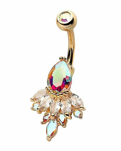 Hot Sale π₯° CZ Aurora Borealis Flower Gem Dangle Belly Ring - 14 Gauge π 4 Hot Sale π₯° CZ Aurora Borealis Flower Gem Dangle Belly Ring - 14 Gauge π - Image 2