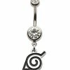 Promo 😍 CZ Konoha Symbol Dangle Belly Ring 14 Gauge - Naruto Shippuden ✔️ -Playboy Shop 03986759 a