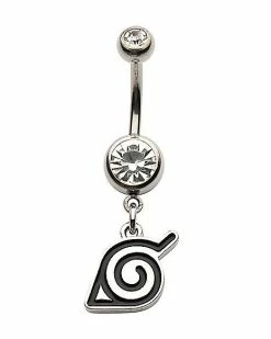 Promo π CZ Konoha Symbol Dangle Belly Ring 14 Gauge - Naruto Shippuden βοΈ