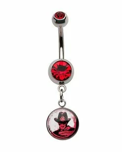 Cheapest 😀 CZ Freddy Krueger Dangle Belly Ring 14 Gauge - A Nightmare on Elm Street ⭐