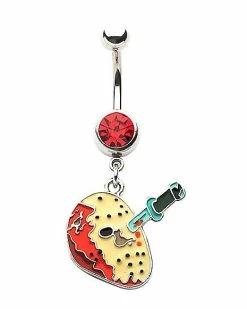 Brand new 😍 CZ Knife Jason Voorhees Mask Dangle Belly Ring 14 Gauge - Friday the 13th ❤️