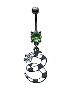 Discount 🤩 CZ Black Sandworm Beetlejuice Dangle Belly Ring - 14 Gauge 🔥