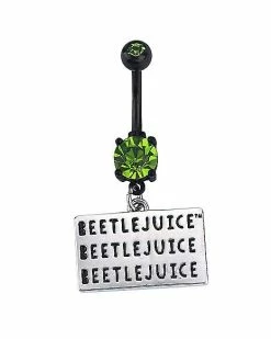 Outlet ❤️ CZ Green Beetlejuice Sign Dangle Belly Ring - 14 Gauge 😉