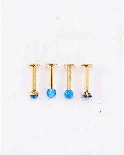 Brand new 🥰 Multi-Pack Blue CZ Goldplated Labret Lip Rings 4 Pack - 16 Gauge 🛒