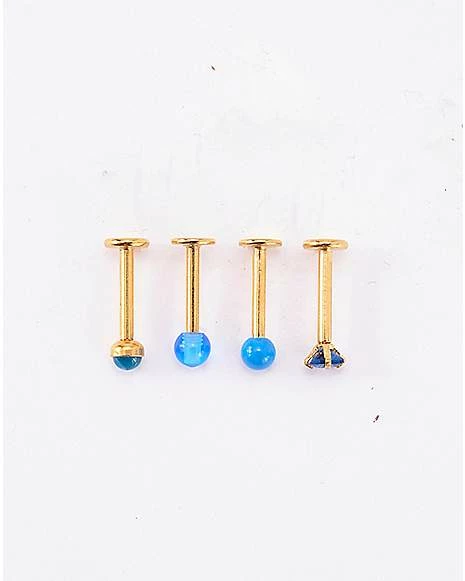 Brand new π₯° Multi-Pack Blue CZ Goldplated Labret Lip Rings 4 Pack - 16 Gauge π 3 Brand new π₯° Multi-Pack Blue CZ Goldplated Labret Lip Rings 4 Pack - 16 Gauge π
