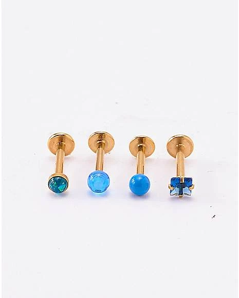 Brand new π₯° Multi-Pack Blue CZ Goldplated Labret Lip Rings 4 Pack - 16 Gauge π 4 Brand new π₯° Multi-Pack Blue CZ Goldplated Labret Lip Rings 4 Pack - 16 Gauge π - Image 2