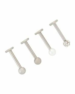 Promo 🎁 Multi-Pack Pave CZ and Glitter Titanium Labret Lip Rings 4 Pack - 16 Gauge 🧨 -Playboy Shop 03987435 b