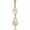 Wholesale 🎉 Teardrop CZ Goldtone Pendant Titanium Dangle Belly Ring - 14 Gauge ⌛ -Playboy Shop 03987500 a