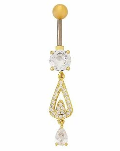 Wholesale 🎉 Teardrop CZ Goldtone Pendant Titanium Dangle Belly Ring - 14 Gauge ⌛