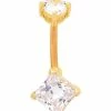 Deals 🤩 CZ Double Square Gem Goldtone Titanium Belly Ring - 14 Gauge 🤩 -Playboy Shop 03987526 a