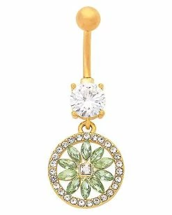 Hot Sale 😀 CZ Flower Pendant Titanium Dangle Belly Ring - 14 Gauge 👏