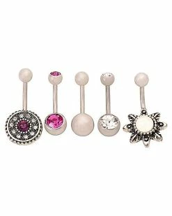 Wholesale ⭐ Multi-Pack CZ Flower Belly Rings - 14 Gauge 😉