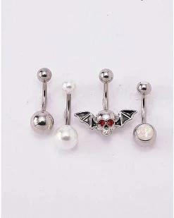 Best Pirce ✔️ Multi-Pack Red CZ Bat and Opal-Effect Belly Rings 4 Pack - 14 Gauge 😀