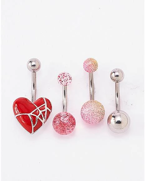 Cheapest π― Multi-Pack Heart Web and Glitter Belly Rings 4 Pack - 14 Gauge π― 3 Cheapest π― Multi-Pack Heart Web and Glitter Belly Rings 4 Pack - 14 Gauge π―