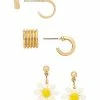 Best Sale 👍 Multi-Pack Goldtone Daisy Hoop Dangle Earrings - 3 Pairs ✔️ -Playboy Shop 03987690 a