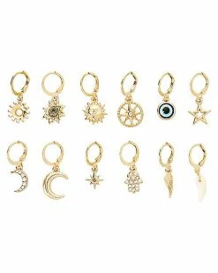 Promo 🧨 Multi-Pack Sun and Moon Mismatch Hoop Dangle Earrings - 12 Pack 🤩