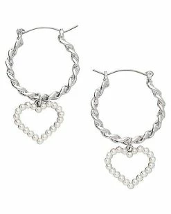 Promo 😉 Pearl-Effect Swirl Heart Dangle Hoop Earrings 🤩